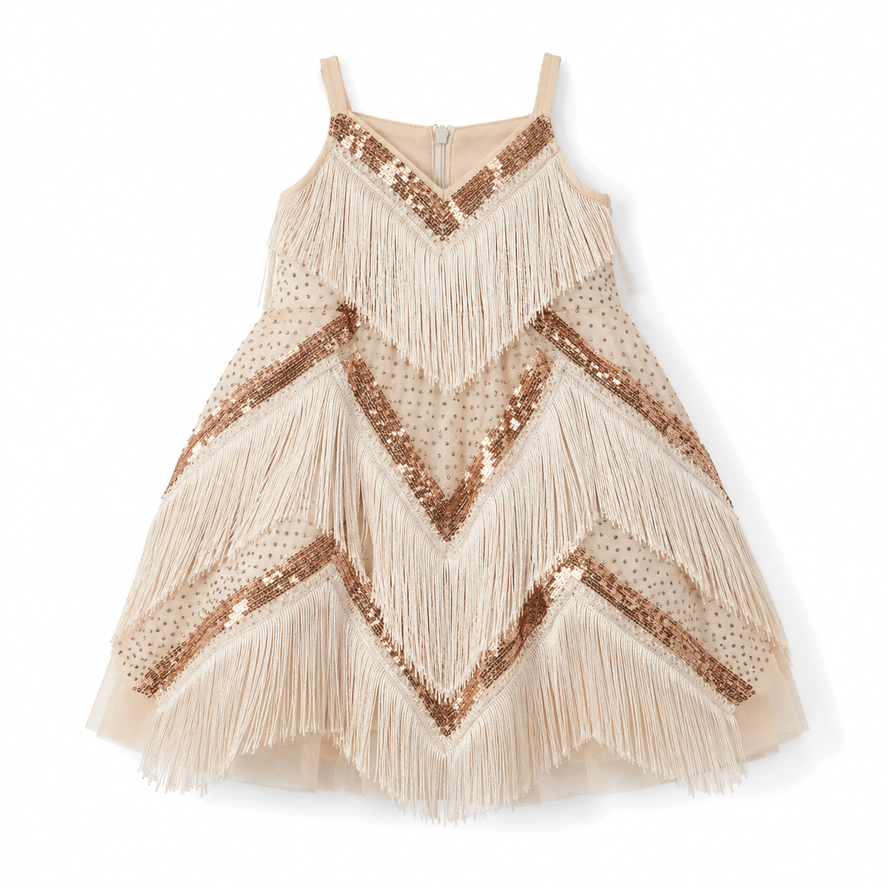Beige party dress with fringe