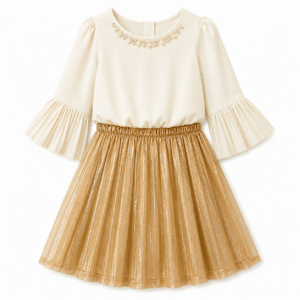 Bell Sleeve Top & Pleated Skirt