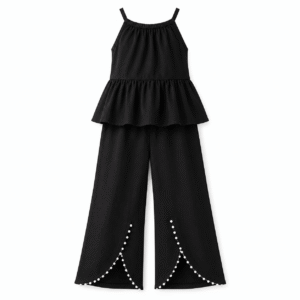 Black Halter Top and Button-Trimmed Wide-Leg Pants