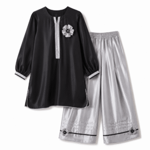 Black and silver kurta-style outfit
