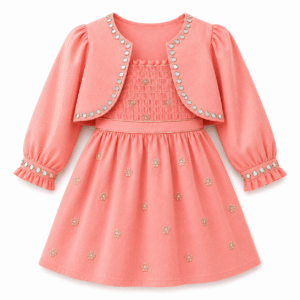Coral Pink Embellished Jacket Dress