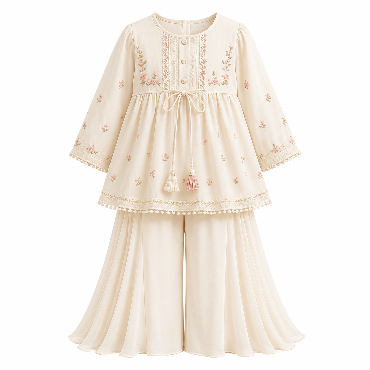 Cream Floral Embroidered Chiffon Outfit
