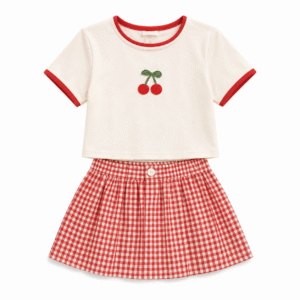 Cream Tee and Gingham Skirt Set