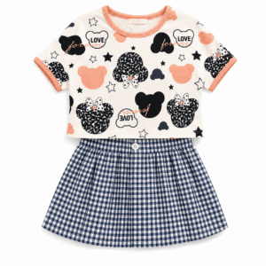 Cute Bear Print and Gingham Skirt