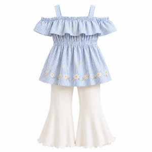 Daisy Trimmed Striped Peplum Dress
