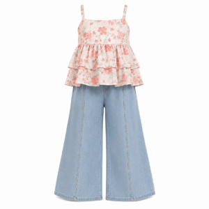 Floral Ruffle Top and Wide-Leg Jeans