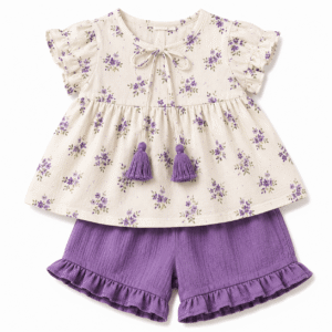 Floral Peplum Top with Lavender Shorts - Buy Kids Clothing