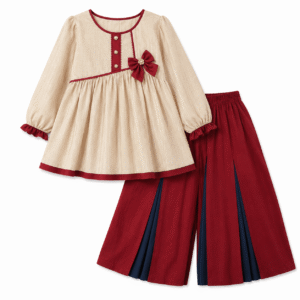 Girls' outfit with burgundy accents