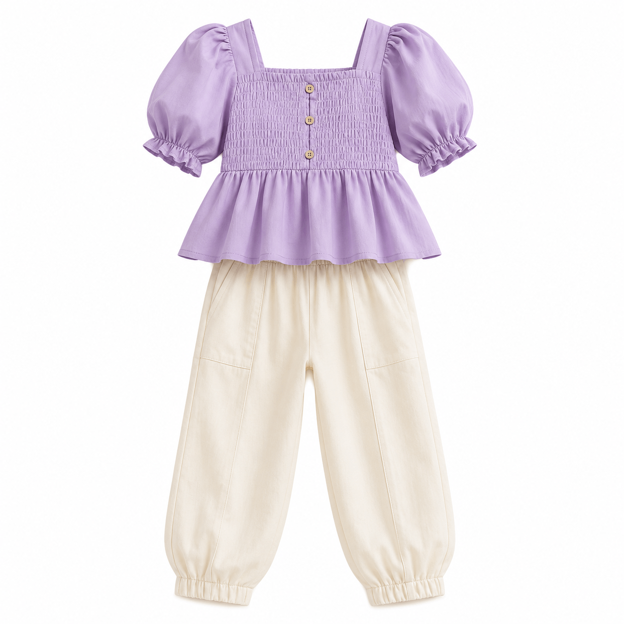 Lavender Top and Cream Joggers