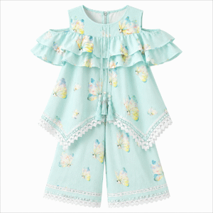 Mint Butterfly Ruffle Outfit