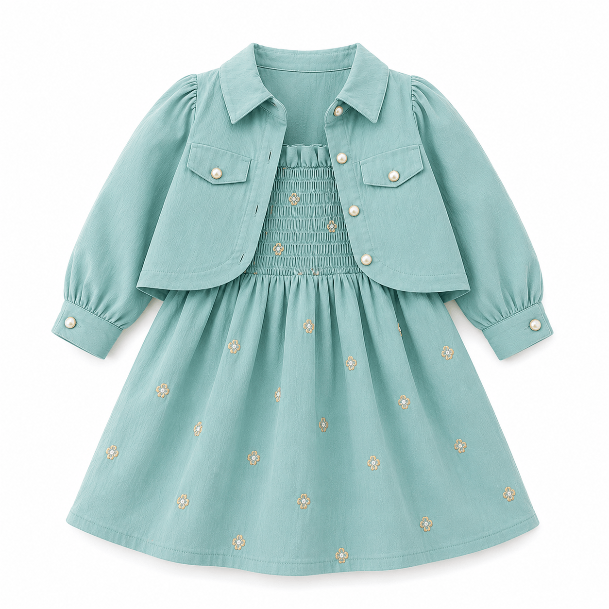 Mint Floral Dress and Cropped Jacket