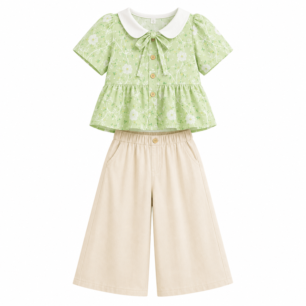 Pastel Floral Blouse and Wide-Leg Pants