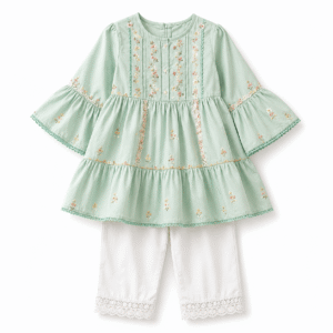 Pastel mint floral children’s ruffled set