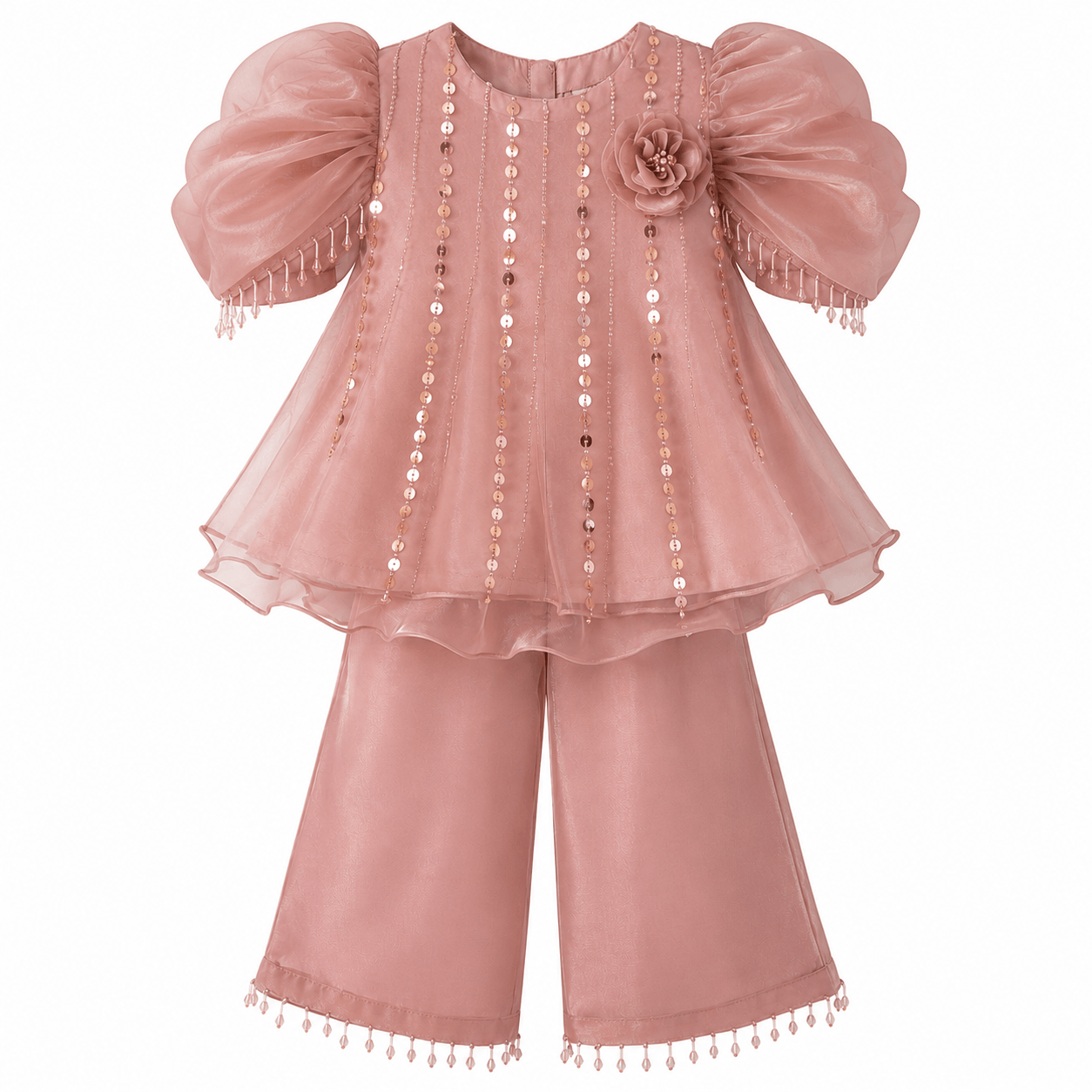 Pastel party outfit with beaded details