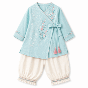 Pastel wrap tunic and cream trousers