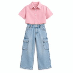 Pink Cropped Shirt and Cargo Jeans