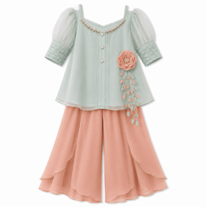Puff-Sleeve Tunic with Layered Sharara