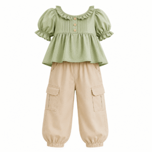 Sage Ruffled Blouse and Cargo Pants