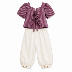 Striped Plum Top and Cream Balloon Pants