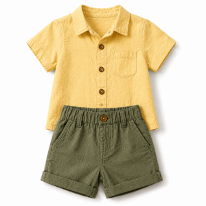 Yellow Shirt and Olive Shorts