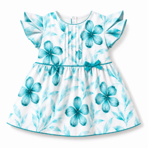 Aqua Floral Origami-Sleeve Dress