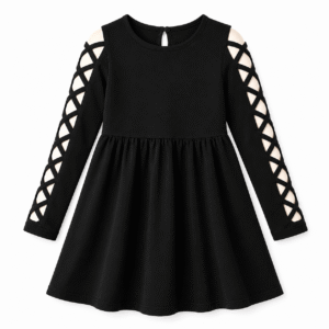 Black Crisscross Sleeve Skater Dress