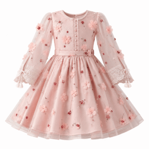 Blush Floral Appliqué Party Dress