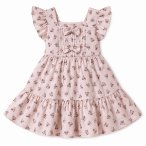 Blush Heart-Print Flutter-Sleeve Dress