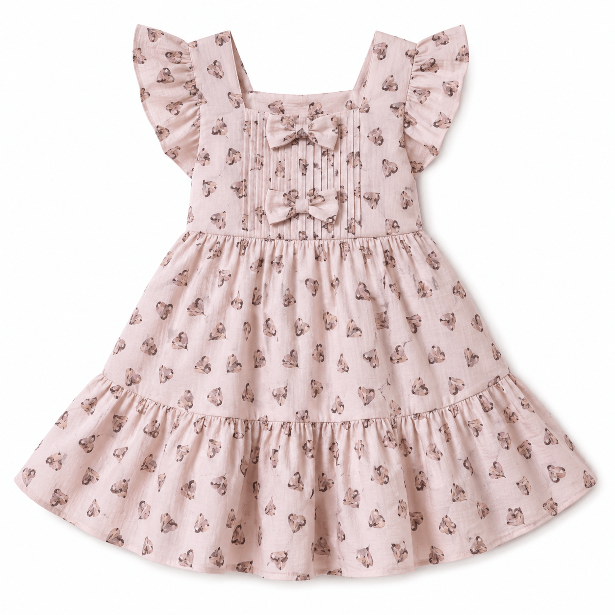 Blush Heart-Print Flutter-Sleeve Dress