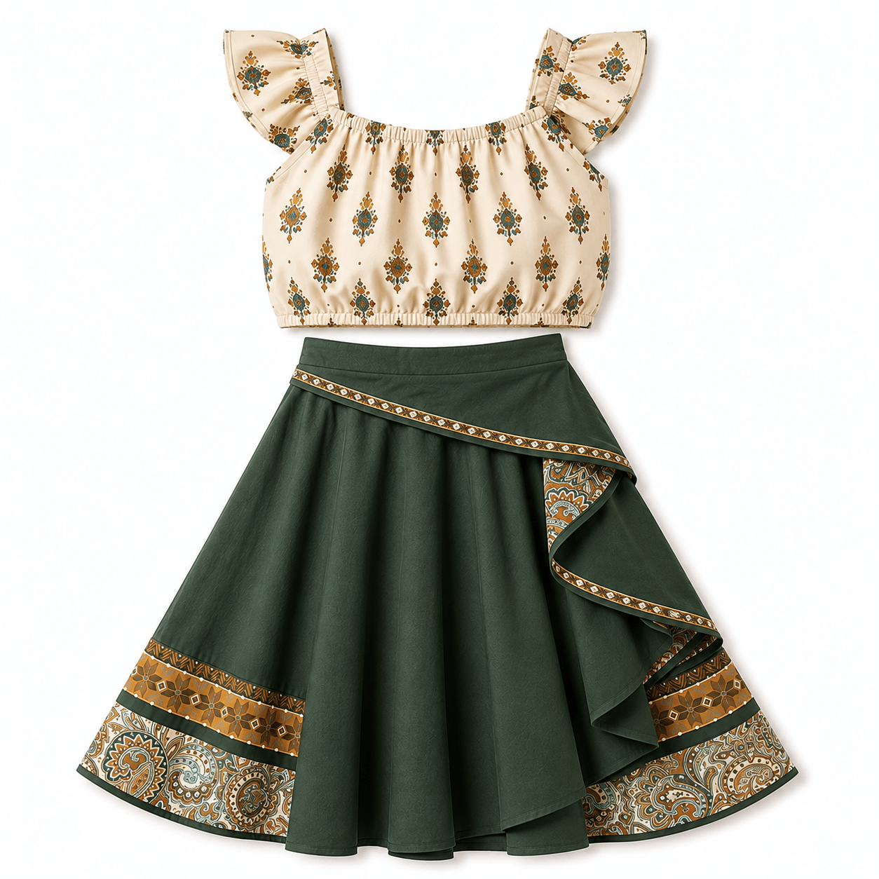 Bohemian Ruffle Top and Wrap Skirt Set