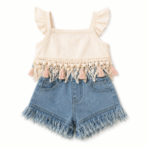 Boho Denim Fringe Romper Outfit