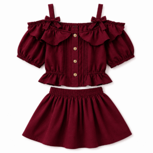 Burgundy Ruffled Girls’ Two-Piece Outfit