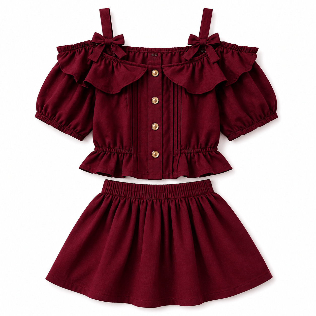 Burgundy Ruffled Girls’ Two-Piece Outfit