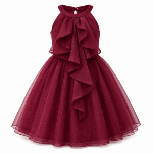 Burgundy Ruffled Tulle Party Dress