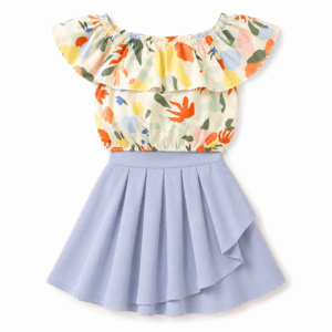 Colorful Ruffle Top and Lilac Skirt Set