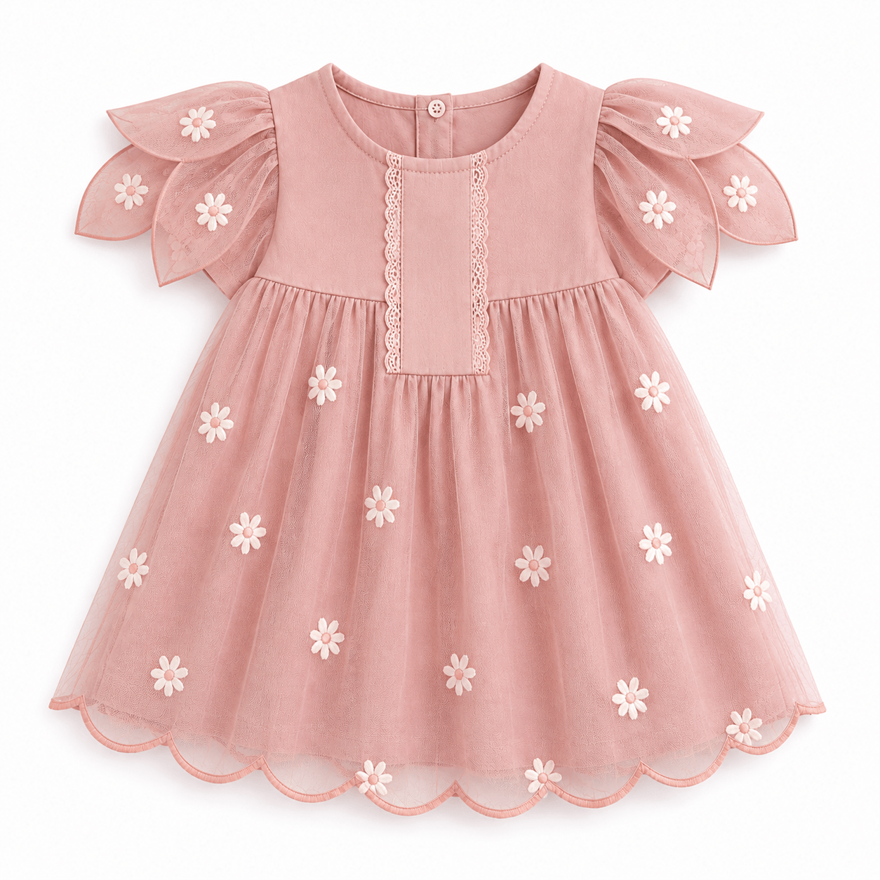 Dusty Rose Daisy Flutter-Sleeve Dress