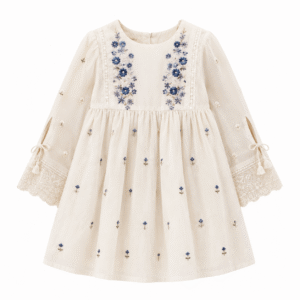 Embroidered Cream Floral Girls’ Dress