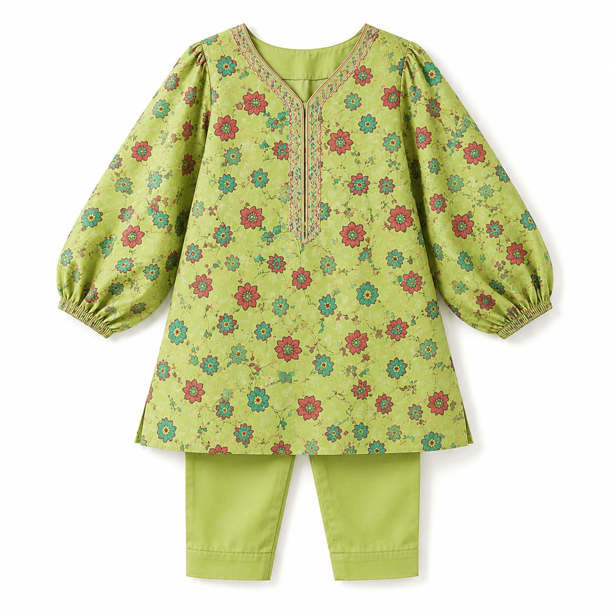 Floral Green Tunic and Pants Set