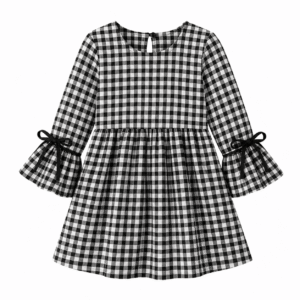Gingham Dress with Ribbon Cuffs