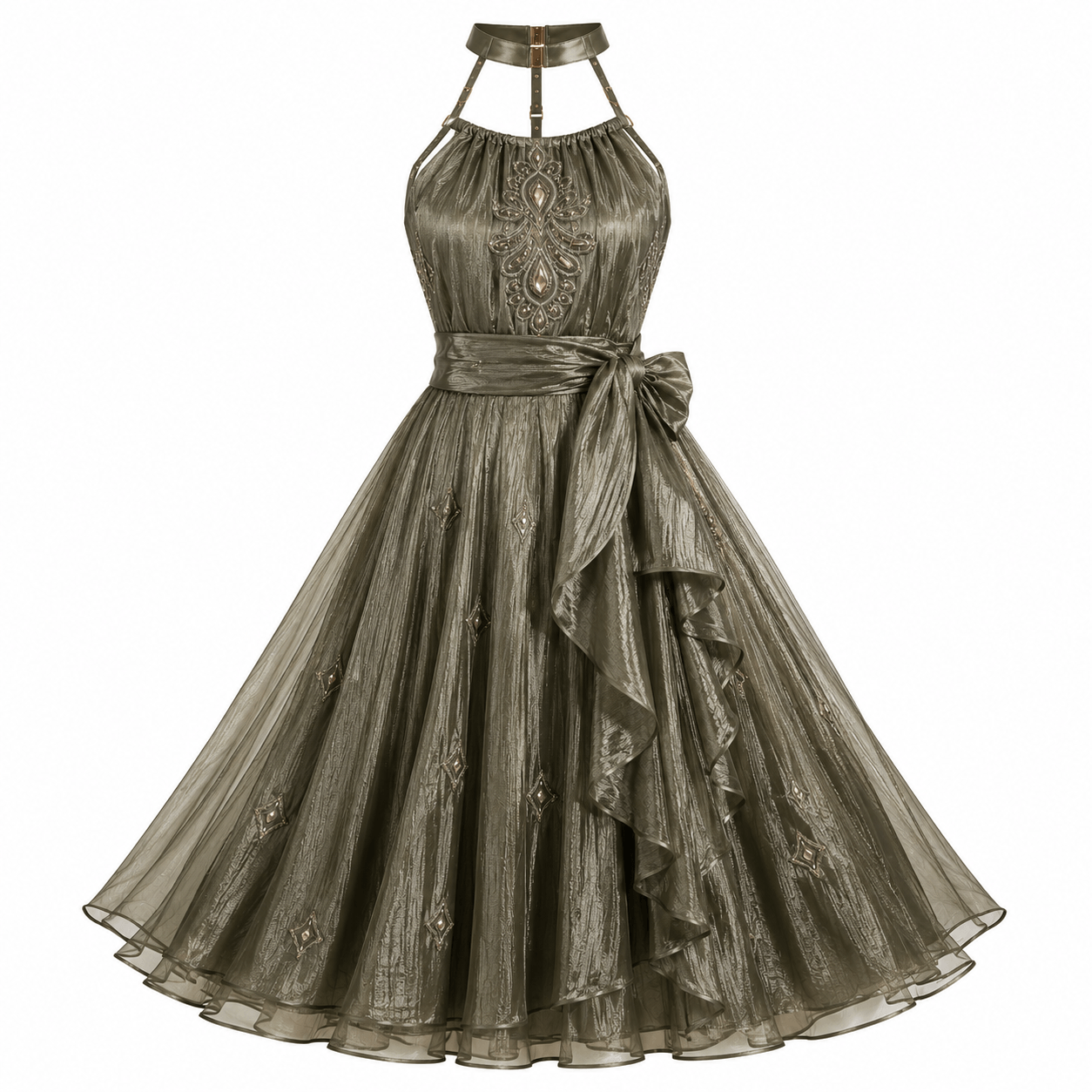 Halter Gown with Embroidery