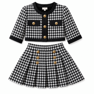 Houndstooth Jacket and Pleated Skirt Set