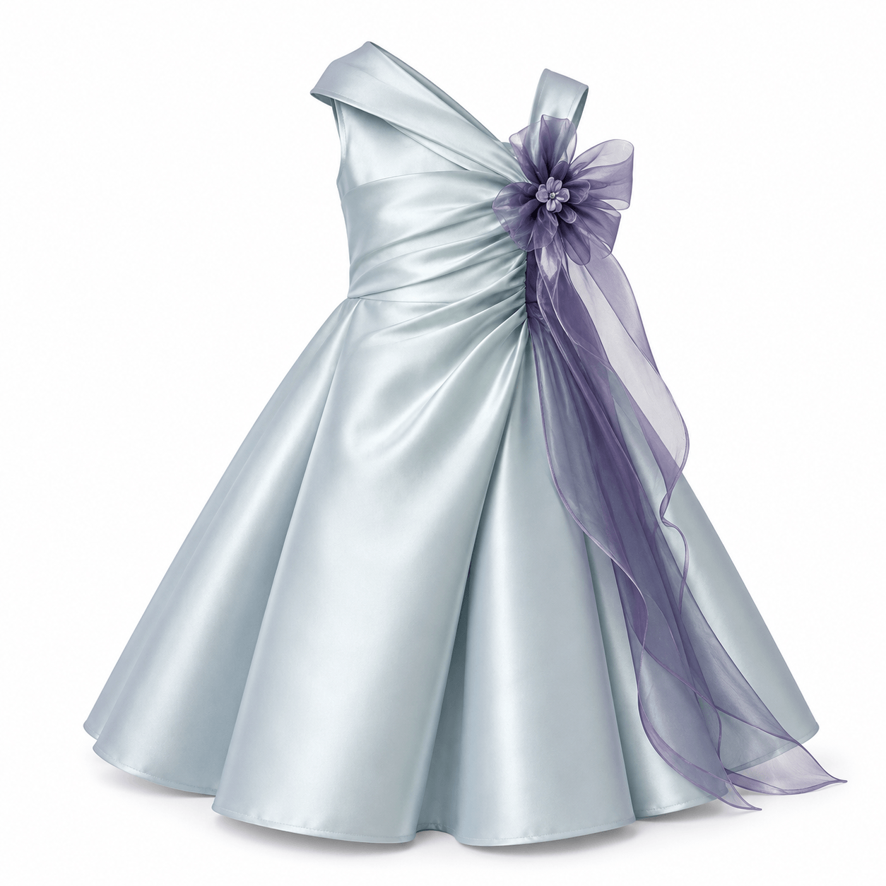 Icy Blue Satin Ballgown with Lavender Accents