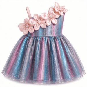 Iridescent Floral One-Shoulder Party Dress