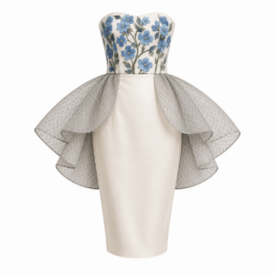 Ivory Blue Floral Peplum Dress