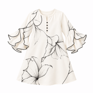 Ivory Floral Ruffle-Sleeve Children’s Dress