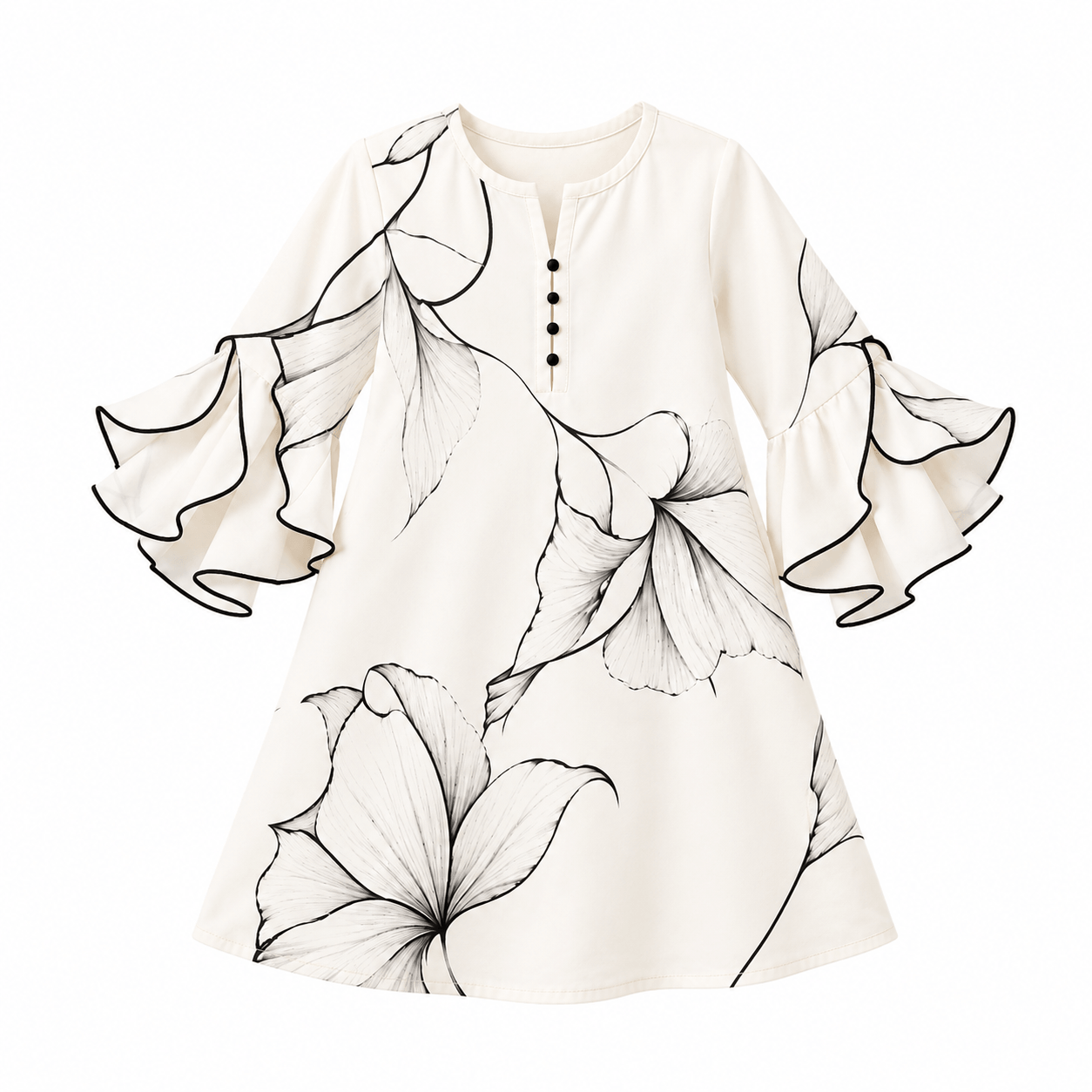 Ivory Floral Ruffle-Sleeve Children’s Dress