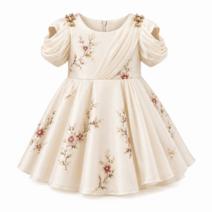 Ivory Floral Satin Toddler Dress
