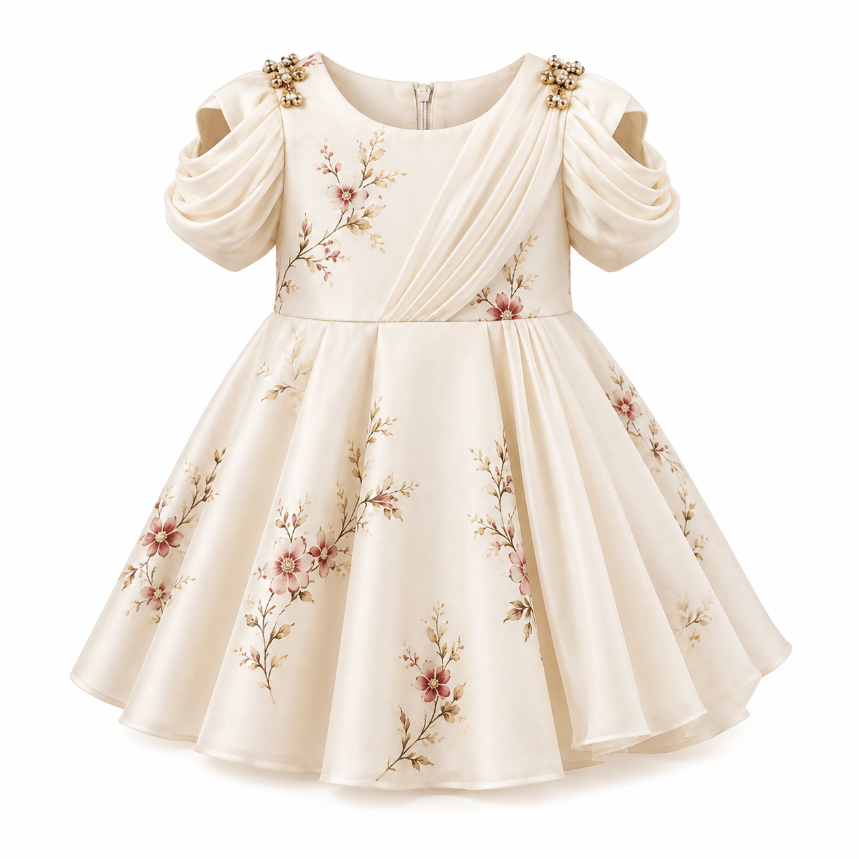 Ivory Floral Satin Toddler Dress