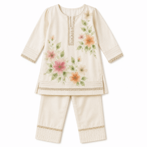 Ivory Floral Tunic and Pants Set