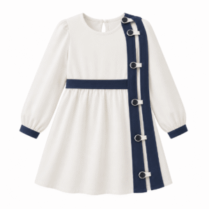Ivory Nautical Dress with Navy Trim